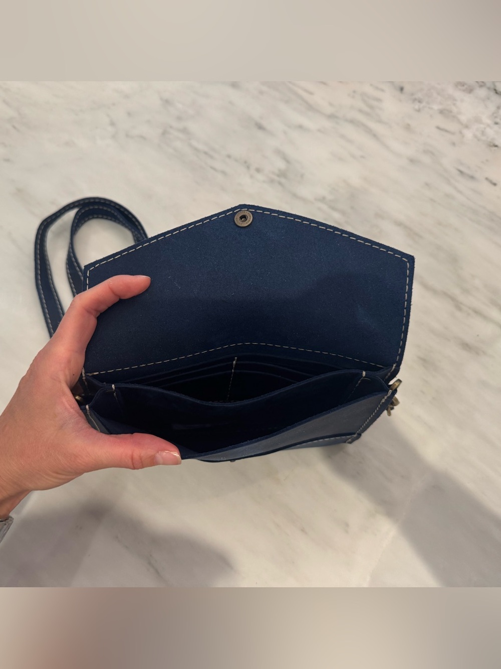 Portland Leather Navy Blue Envelope Crossbody with Contrast Stitching - Picture 3 of 3